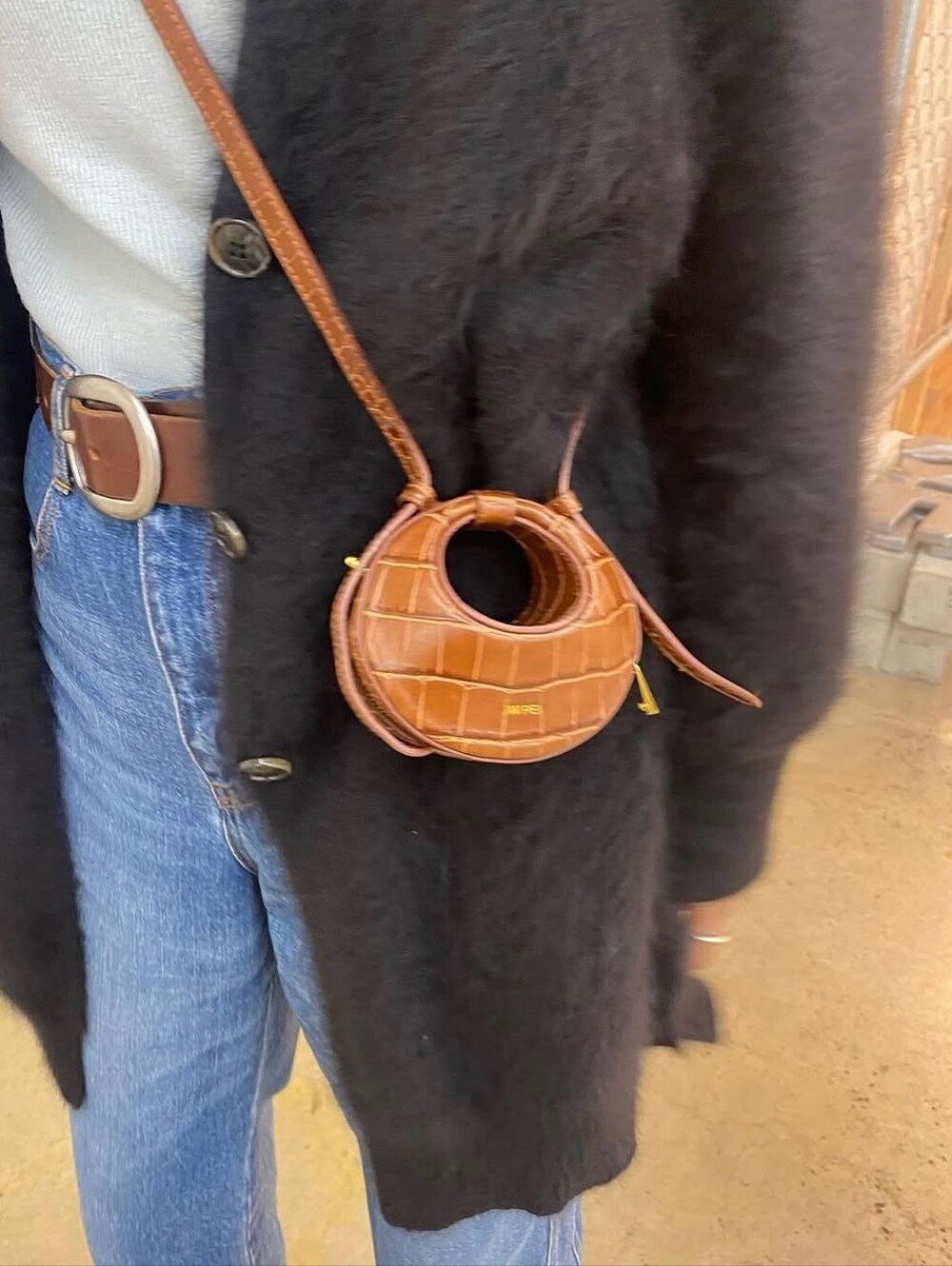 JW PEI Brown Croc-Embossed Mini Crescent Crossbody